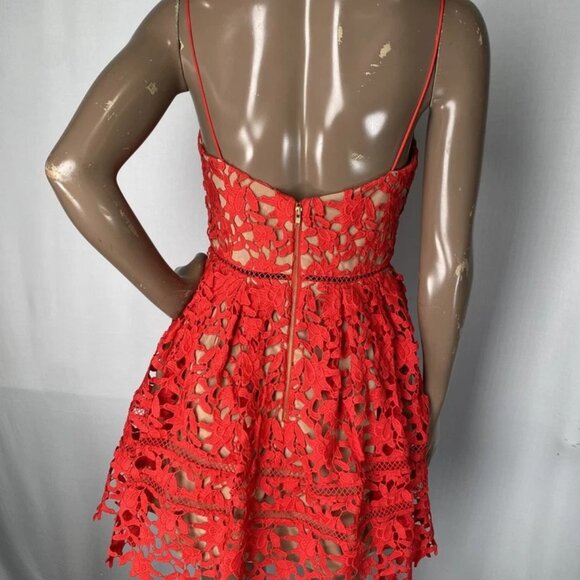NEW SELF-PORTRAIT Women's Azaelea Lace Mini Dress Red Size 4 – Sleeveless - Picture 8 of 10